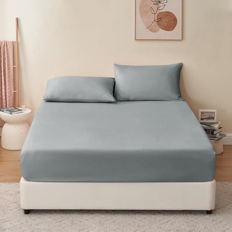 Hoeslaken, 90 x 190 cm, grijs, voor boxspringbed, 90 x 190 cm, hoeslaken, dekbedovertrek, microvezel beddengoed, bedlaken, overtrek 90 x 190 cm, matrashoogte 30 cm, lichtgrijs, bed fitted sheet