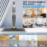 Vloerwisser met sproeifunctie, 500 ml navulbare watertank, sproeiwisser voor snelle reiniging met 3 wasbare microvezelhoezen, grijs sproeimop