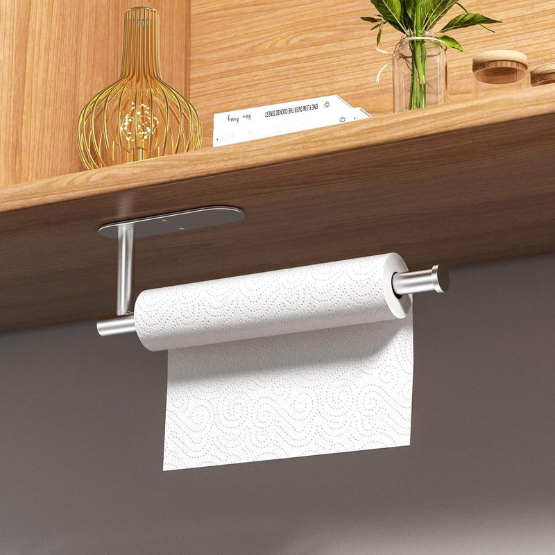 Keukenrolhouder zonder boren, zelfklevende of boorbare handdoekhouder/keukenhouder, keukenrolhouder van roestvrij staal, tissuestick geschikt voor keuken, badkamer, slaapkamer (zilver)