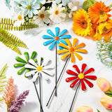 Set van 6 metalen madeliefjes, tuinstekers, kleurrijke bloemensteker, decoratieve tuinpalen, metaal, bloemen, tuindecoratie, bloemenpalen voor tuin, gazon, binnenplaats, outdoor decoratie