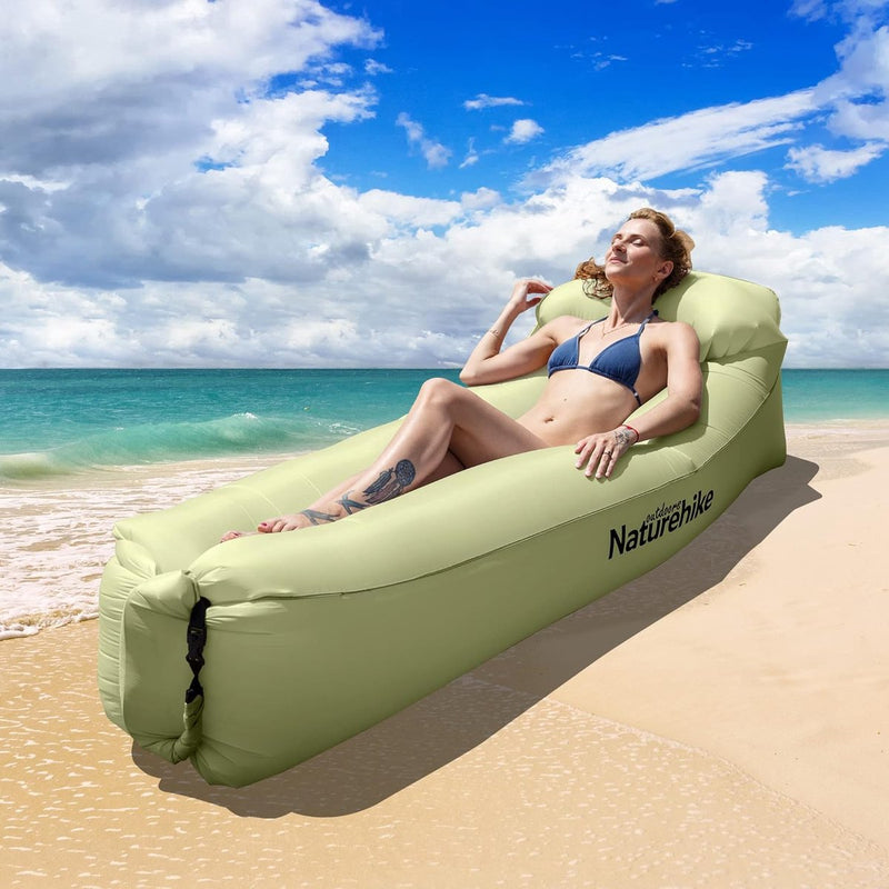 Opblaasbare ligstoel, waterdichte opblaasbare bank met draagbare rugzak, opblaasbaar bed voor reizen, camping, zwembad (groen)