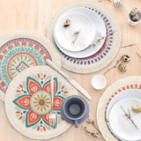 Placemats, set van 4, rond, geweven placemats, onderzetters, hittebestendige placemats, antislip, onderzetters voor keuken, eetkamer, bruiloft, boerderij, tafeldecoratie, veelkleurig