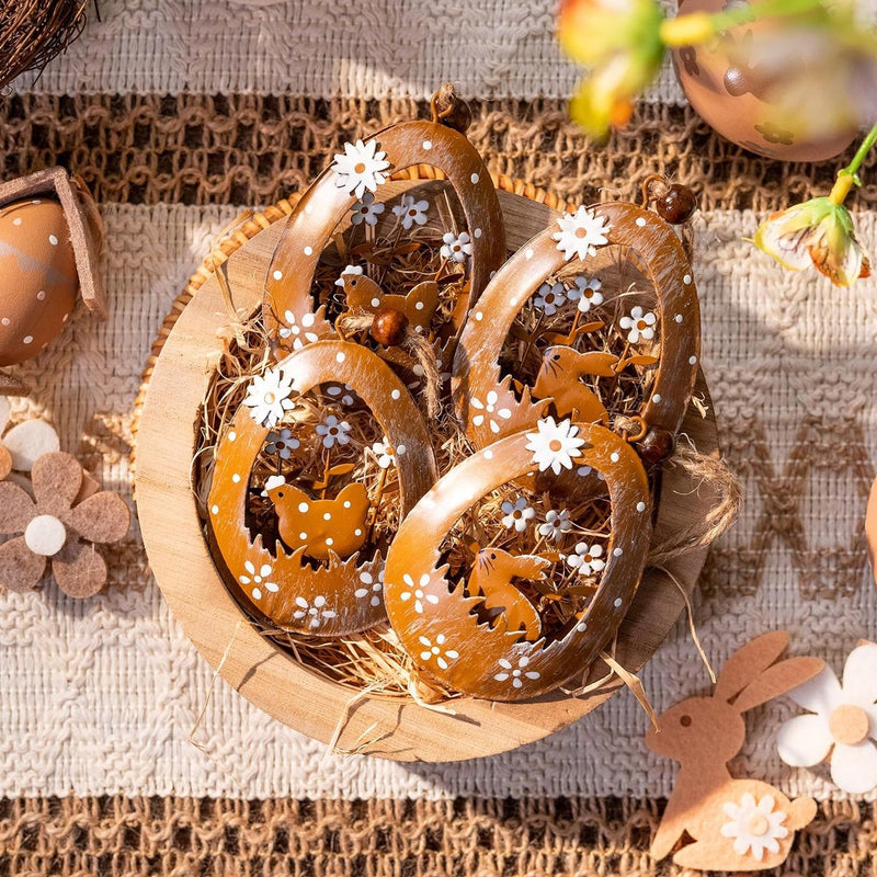 4 x decoratieve hangers voor Pasen, paasversiering van metaal om op te hangen, kraan, paashaas en paaseieren, decoratieve hanger