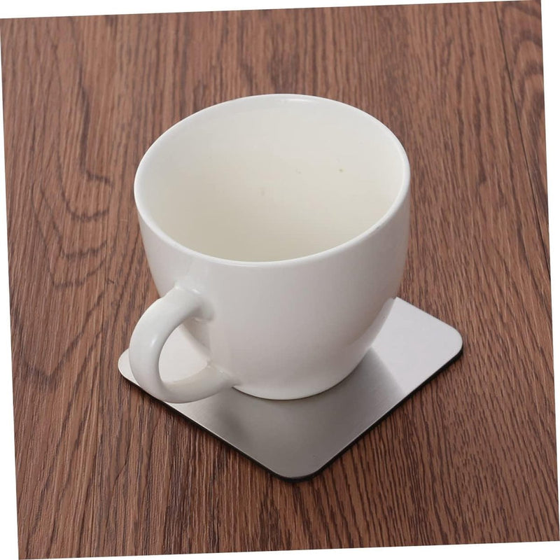 Set van 6 vierkante stalen placemats met antisliponderzetters van roestvrij staal