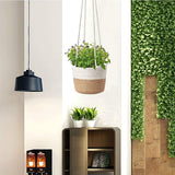 Hangende bloempotten, 20 cm, zeegras, plantenpot, hangende plantenmand, natuurlijk katoen, handgeweven bloemenhanger, plantenhanger met lang hangend touw voor binnen en buiten (groot)