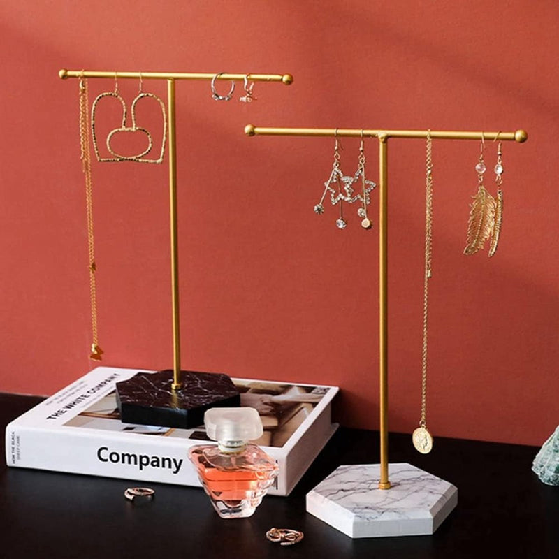 Sieradenstandaard, halskettinghouder, T-stang, geplateerde metalen tafelsieradenorganizer voor het ophangen van sieraden B