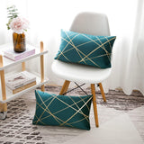 Set van 2 fluwelen kussenslopen, 30 x 50 cm, blauw-groen, geometrie, bronzen, sierkussen, kussenovertrek, bankkussen, decoratieve kussens, voor buiten, sierkussen, overtrek voor slaapkamer, bank, bed