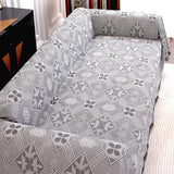 Grote banksprei voor 3-zitsbank met decoratieve kwastjes, dubbelzijdige bankhoes banksprei voor bank en bed, ruitpatroon met bladeren en bloemen - lichtgrijs, 180 x 300 cm