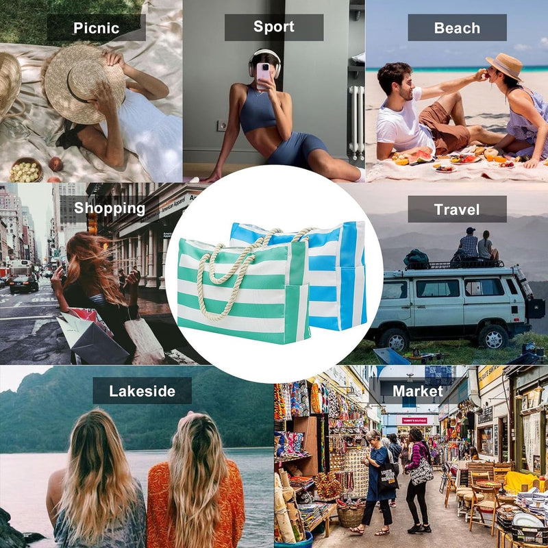 Strandtas XXL-familie, badtas dames reiscadeau boodschappentas strandtas met ritsvakken opvouwbaar lichtgewicht voor vakantiereizen