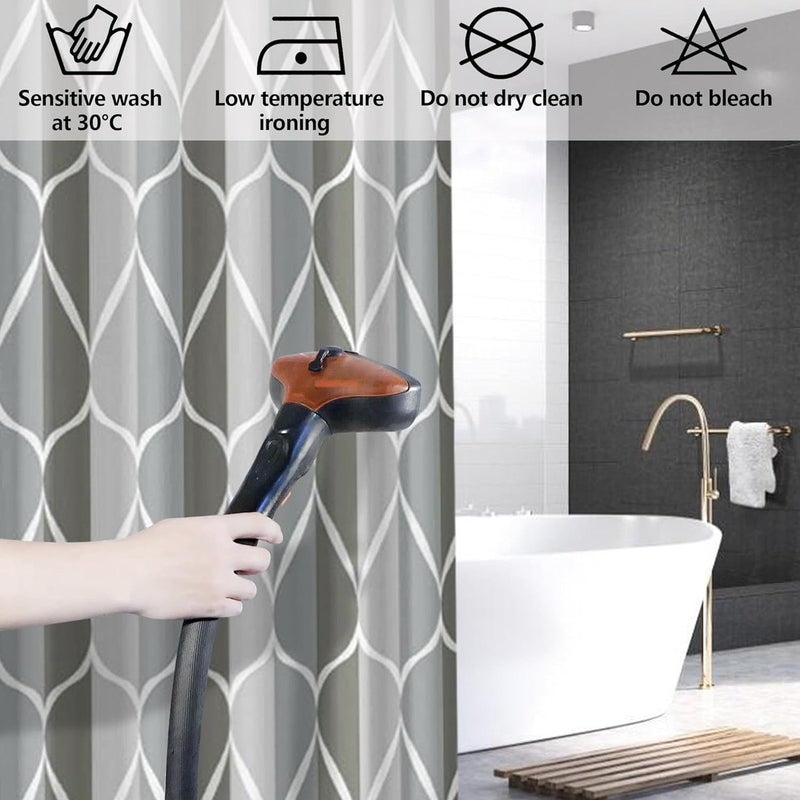 Douchegordijn, 240 x 200 cm, waterdicht, textiel, wasbaar, met 12 douchegordijnringen, polyester douchegordijn met gewicht aan de onderkant, meerkleurig, golven, grijs, ombre douchegordijn