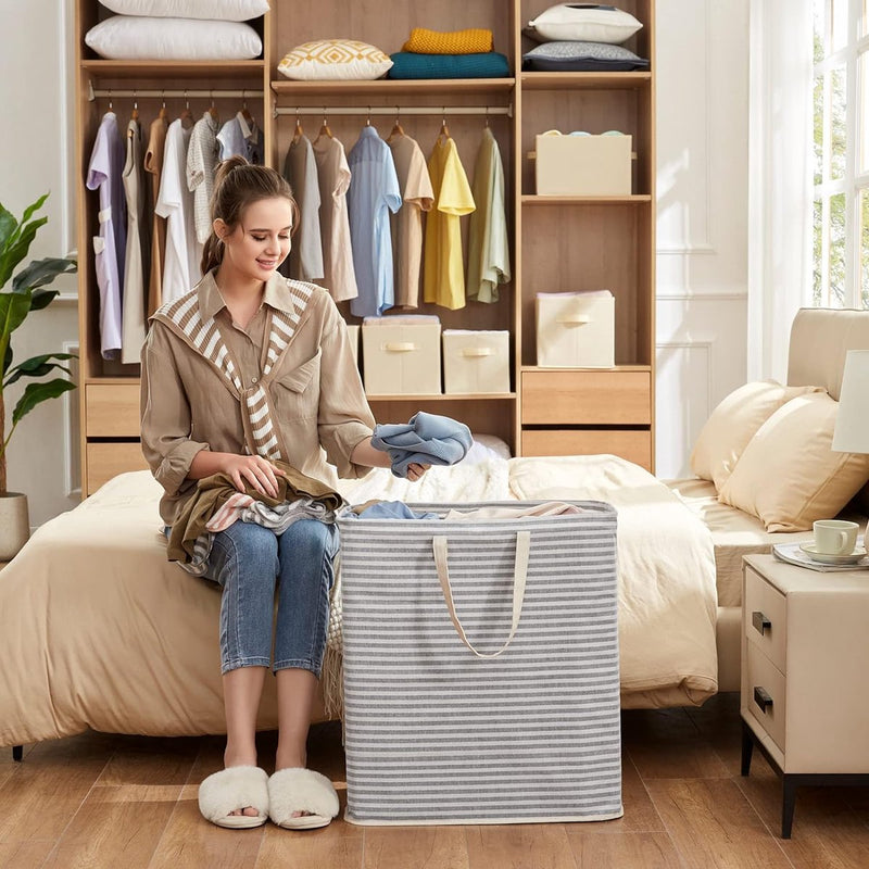 100 l wasmand rechtop, opvouwbare waterdichte grote wasmand met gemakkelijk te dragen verlengde handgrepen voor kleding, handdoeken, speelgoed, grijs, 2 verpakkingen