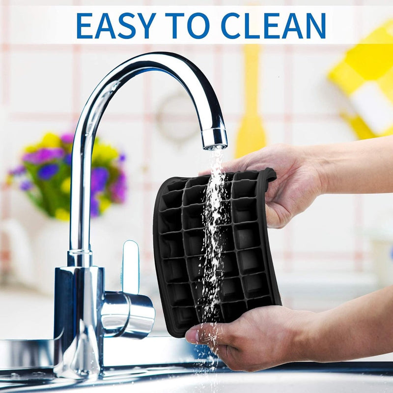 Siliconen ijsblokjeshouder van levensmiddelenkwaliteit, ijsblokjeshouder met deksel en container, BPA-vrij, 36 compartimenten, ijsblokjeshouder voor gekoelde dranken en whisky, met zwarte lepel