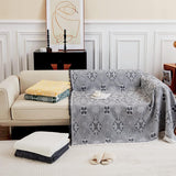 Grote banksprei voor 3-zitsbank met decoratieve kwastjes, dubbelzijdige bankhoes banksprei voor bank en bed, ruitpatroon met bladeren en bloemen - lichtgrijs, 180 x 300 cm