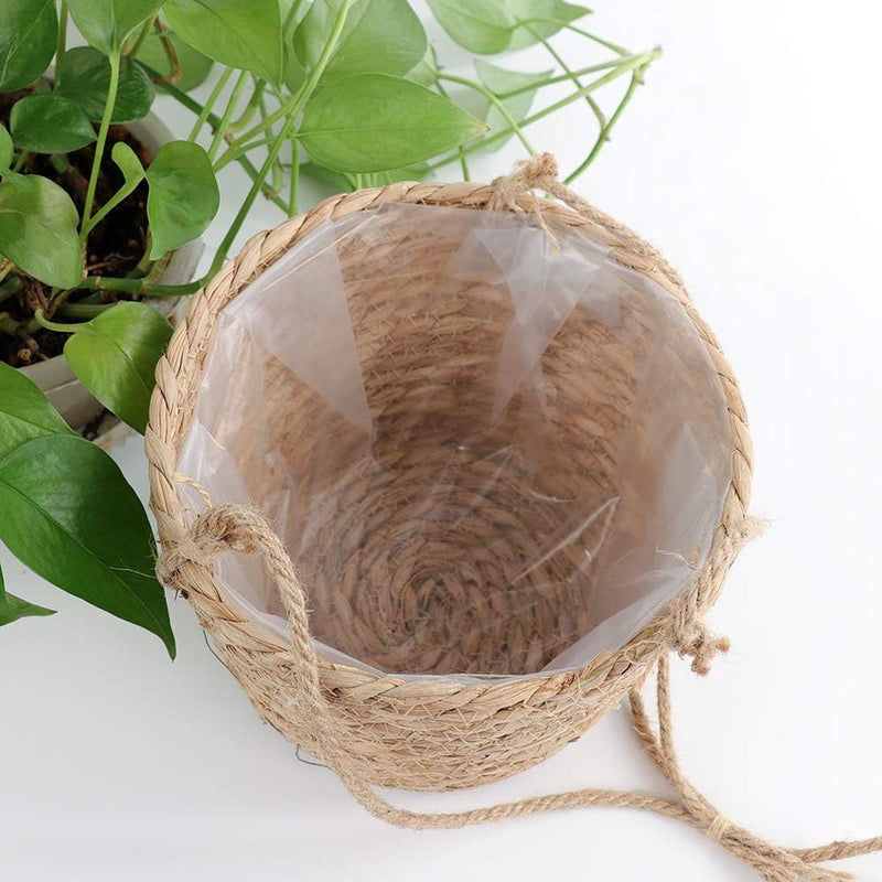 Hangende stroplantenbak 20 cm jute touw hangende mand mandafdekking voor binnen en buiten vetplanten, kruiden en kleine planten
