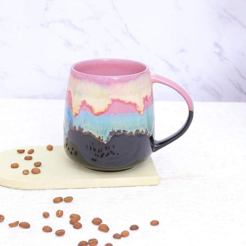 Grote keramische koffiemokken, 600 ml grote theekopjes met handvat, uniek textuurglazuur voor kantoor en thuis, magnetron-, koelkast- en vaatwasmachinebestendig, gemengde kleuren B