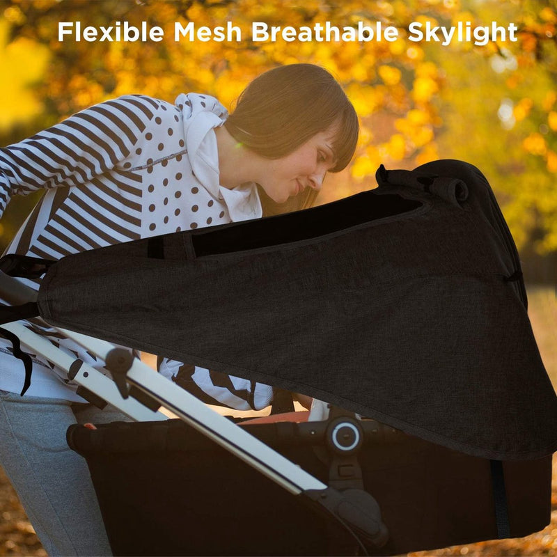 Luifel kinderwagen met uv-bescherming 50+ en waterdicht, dubbellaags stof met kijkvenster en extra brede schaduwvleugels, zwart