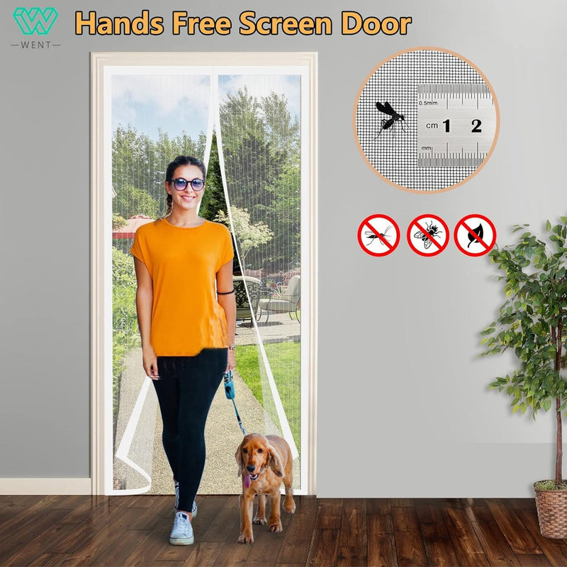 Vliegengaas, voor balkondeur, 80 x 240 cm, verbeterde kwaliteit van het vliegengaas, deurmagneet, geschikt voor balkondeur, terrasdeur, kelderdeur, kamerdeur en schuifdeur, zonder boren, wit