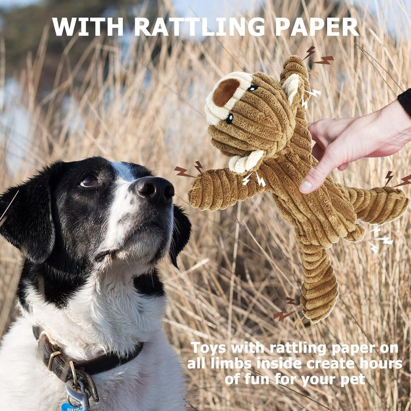 Hundespielzeug Hondenspeelgoed, touwtrekken, pluche piepend met crinkle-papier en hondentouw, robuust hondenkauwspeelgoed voor puppy's, kleine, middelgrote en grote honden (beer)