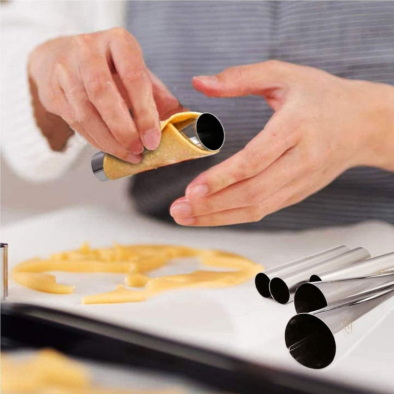 Cannoli-buisjes, 19-delige iriserende krulvorm van roestvrij staal schuimrollers crèmerollen schuimrollervormen met reinigingsborstel - taartspuitmondjes spiraalhoorn bakvorm bakken