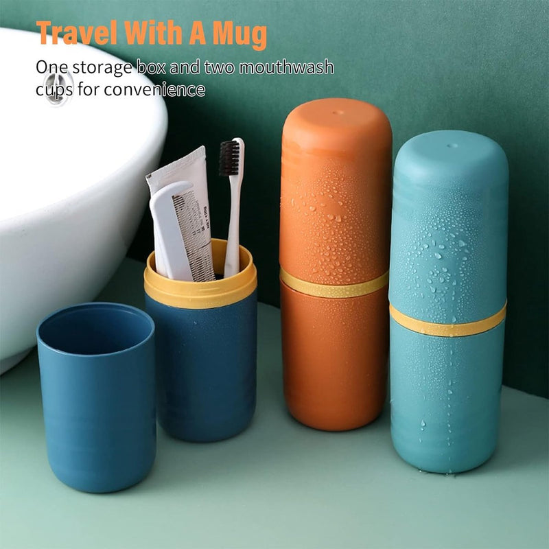 3 stuks tandenborsteletui, reisetui, draagbare tandenborstelhouder, kunststof tandenborstelbeker, waterdichte mondspoelbeker voor reizen, camping, school, groen/blauw/oranje, Meerkleurig