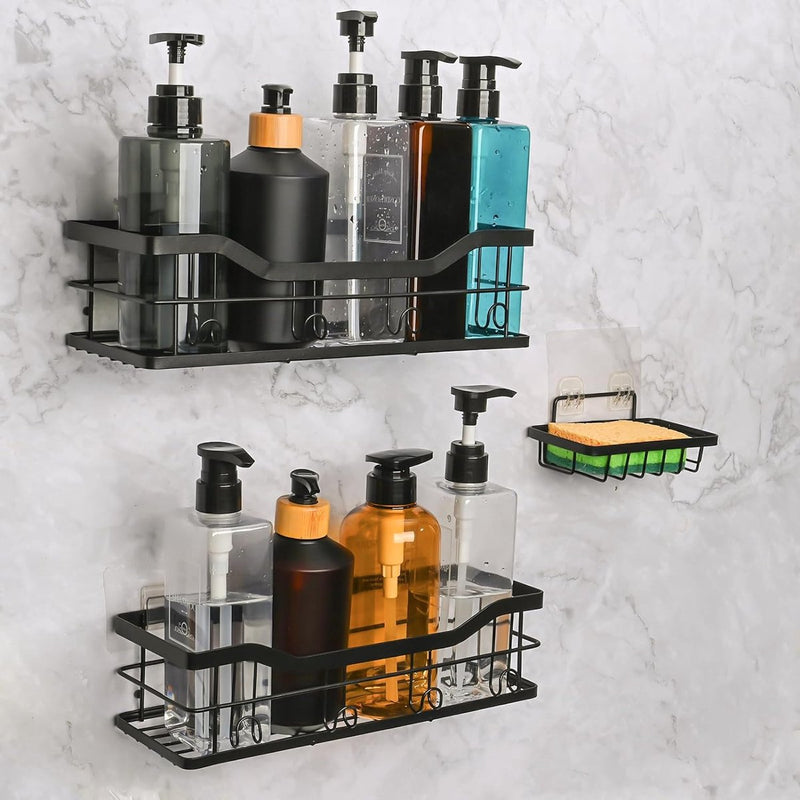 3 stuks doucheplank zonder boren, badkamerorganizer, lijm, zonder boren, shampoohouder voor douche met zeephouder, roestvrijstalen organizer voor badkamer, woonkamer, keuken