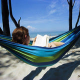 Outdoor katoenen dubbele hangmat met draagtas, voor binnen, balkons, tuinen, reizen, kamperen, strand, 300 kg draagvermogen, 280 x 150 cm