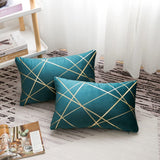 Set van 2 fluwelen kussenslopen, 30 x 50 cm, blauw-groen, geometrie, bronzen, sierkussen, kussenovertrek, bankkussen, decoratieve kussens, voor buiten, sierkussen, overtrek voor slaapkamer, bank, bed
