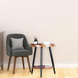 Bijzettafel met 2 planken, ronde salontafel met opbergruimte, 2-laags walnootkleurige MDF-banktafel met ronde planken, nachtkastje, houten tafel met stalen frame, 40 x 48cm (walnoot)