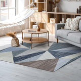Modern woonkamertapijt, wasbaar, laagpolig tapijt, slaapkamer, wollig, antislip, tapijt, eetkamer, tapijt, geometrisch tapijt, 80 x 150 cm, blauw