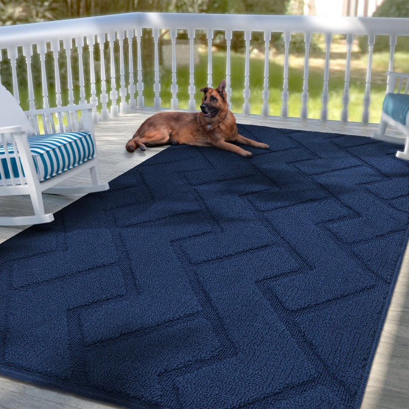 Deurmat voor binnen en buiten, wasbaar, entreement, binnen, vuilvangmat, antislip, deurmat voor entree, patio, hal, tuin, binnen en buiten (blauw, 119 x 180)