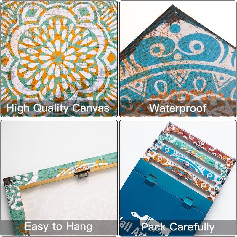 4-delige canvasafbeeldingen met houten lijst, canvasafbeeldingen 30 x 30 cm, moderne muurafbeeldingen, kunstdruk, wanddecoratie voor woonkamer, slaapkamer, huis, kantoor, eetkamer (Mandala)