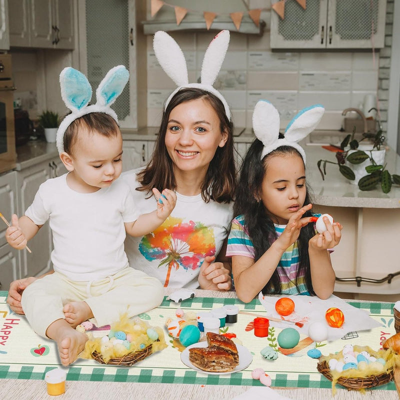 Tafelloper voor Pasen, paaseieren, konijnen, wortel, hazen, bloemen, paaseieren met haas, paasei-patroon, voor lente, paasfeest, tafeldecoratie voor binnen en buiten, eettafel, 183 x 33 cm