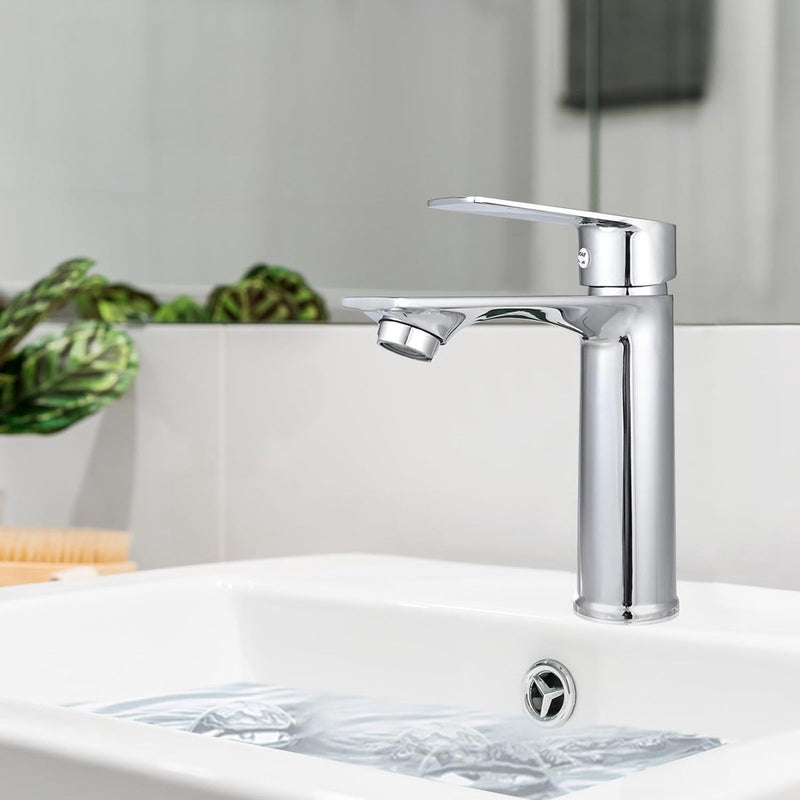 Kraan badkamerset, wastafelarmatuur chroom, warm en koud instelbaar, badkamerkraan waterbesparend met stop wastafel van roestvrij staal (de slangen zijn niet inbegrepen))