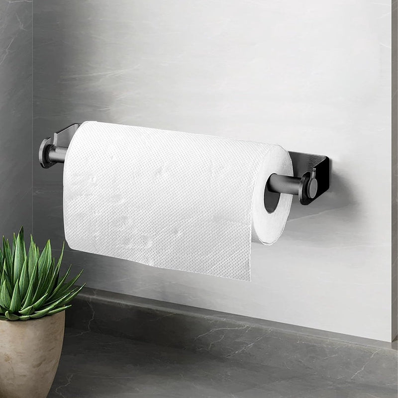 Keukenrolhouder, keukenrolhouder, wandmontage, papierrolhouder, wandrolhouder, RVS keukenrollen voor keukenrolhouder voor keuken, kast, badkamer (zwart 27 cm)