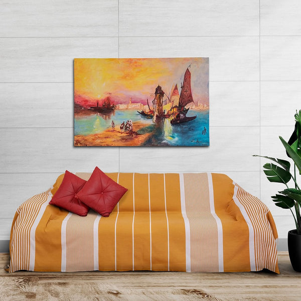 Sprei, bankovertrek, 180 x 280 cm, bank, sprei, veelzijdige decoratieve plaid in mosterdgeel