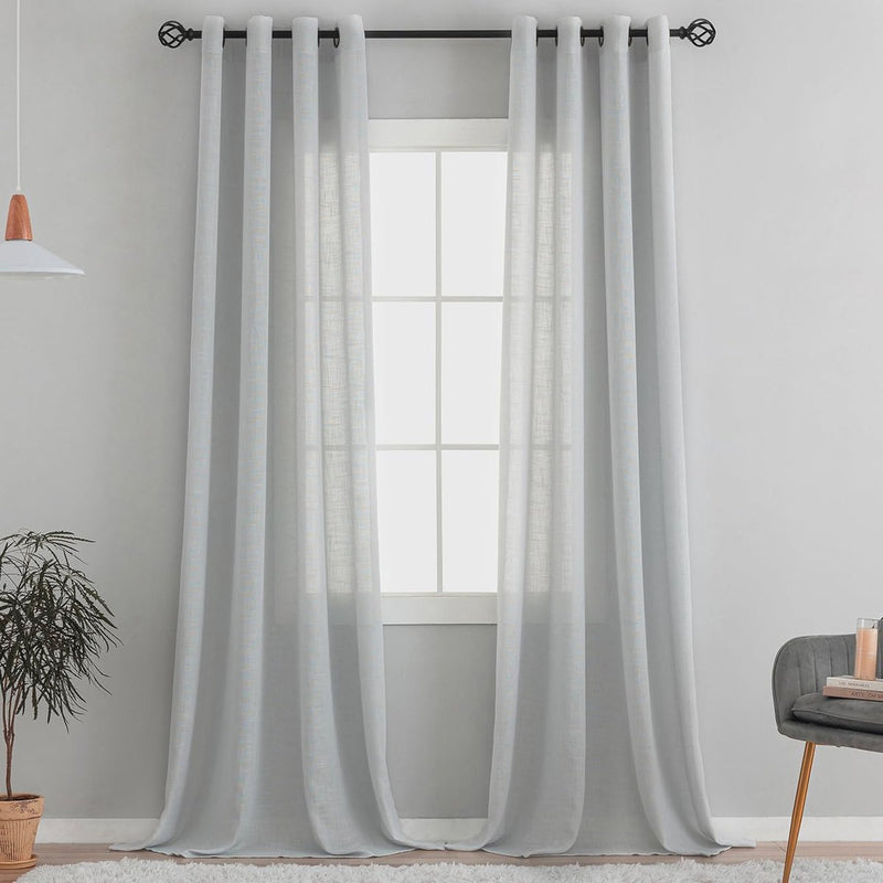 Gordijnen met natuurlijke linnenstructuur, gordijnen met inslagringen, linnen, gordijnen voor raam, woonkamer (lichtgrijs, H x B) 260 x 140 cm, 2 stuks