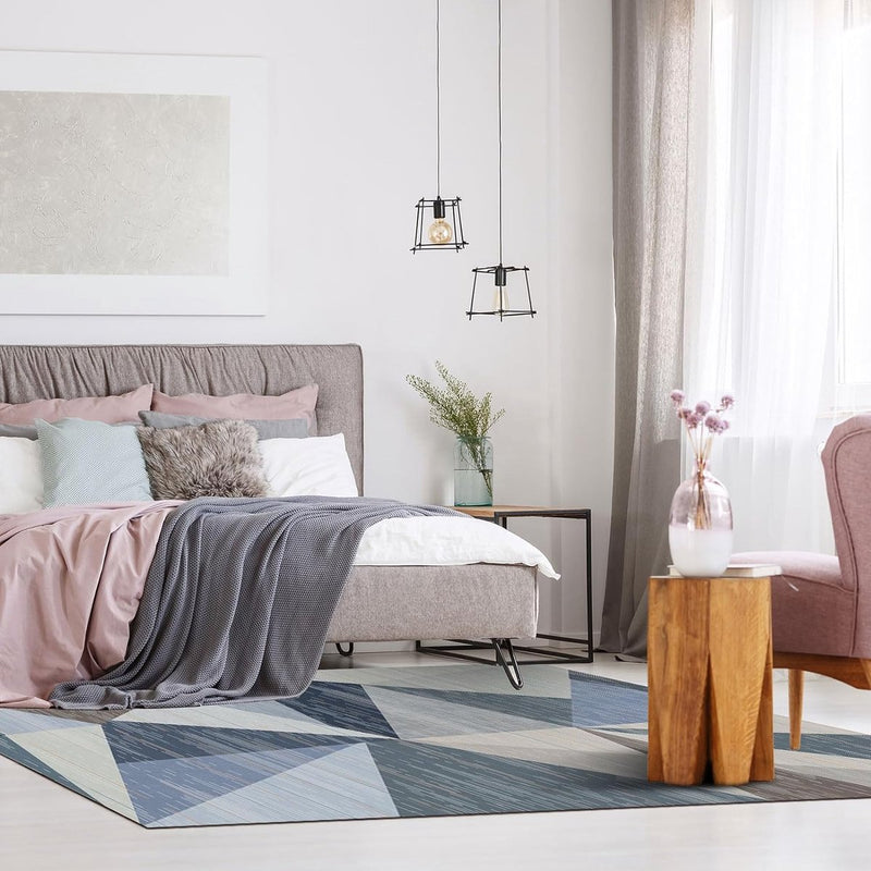 Modern woonkamertapijt, wasbaar, laagpolig tapijt, slaapkamer, wollig, antislip, tapijt, eetkamer, tapijt, geometrisch tapijt, 80 x 150 cm, blauw