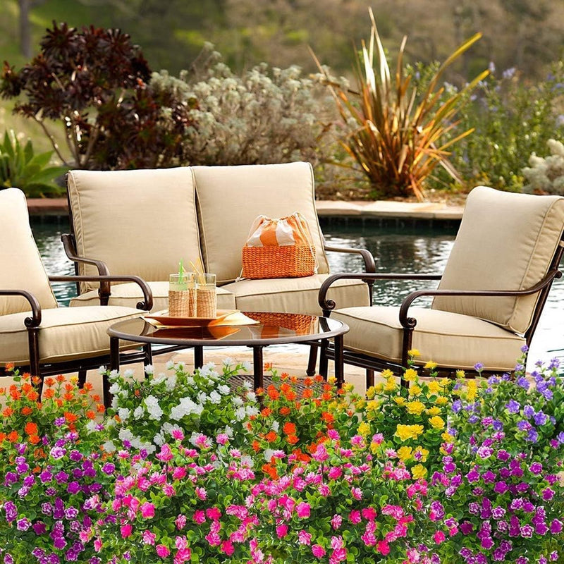 Kunstbloemen, 4 stuks Kunstbloemen Groen UV-bestendige planten Heesters Nepbloemen Binnen Buiten voor Huis Tuin Bruids Bruiloft Feestdecoratie (roze)