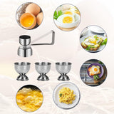 Set van 6 eierdopjes Grappige eierdopjesset Eieropener Eierdopjesset Eierstandaard Eierhouder met roestvrijstalen eieropener Eiersnijder Eierhopper Plastic scheidingsteken voor bakken, ontbijt, dessert