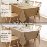 Tafelkleed in linnenlook, afwasbaar, lotuseffect, rechthoekig, 140 x 140 cm, tafelzeil, waterafstotend, tafellinnen, vlekbescherming, lichtbruin