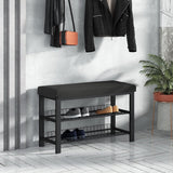 Stabiel schoenenrek met zitbank, ruimtebesparende schoenenbank met 2 roosterplanken, 81 x 50 x 32 cm, mooi gevormde schoenenkast voor hal, woon- en slaapkamer met bescherming tegen krassen op