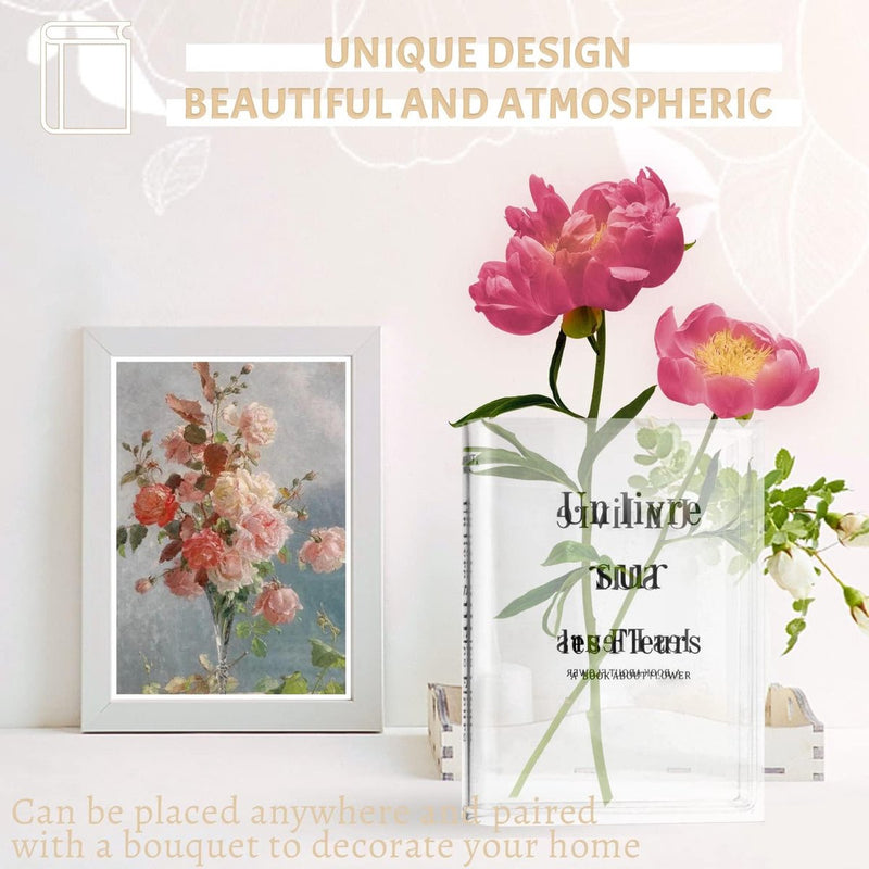 Vaas, tulpenvaas, boekenvaas, acryl, boekbloemenvaas, transparant, doorzichtige handgemaakte vaas voor bloemstukken, woondecoratie