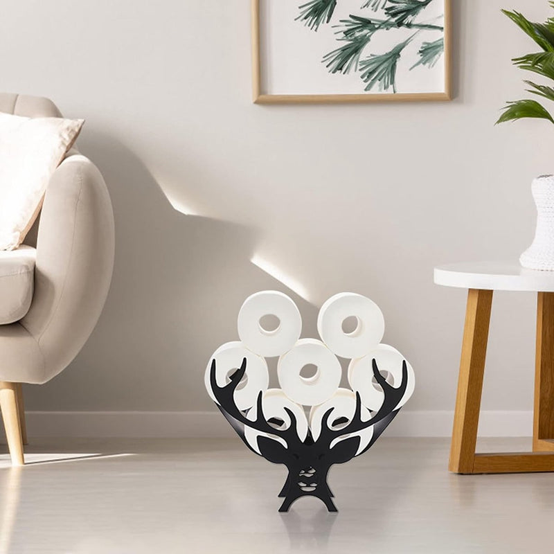 Toiletrolhouder Zwart gewei Metalen toiletrolhouder Verticale papierhouder Toiletrolhouder Handdoekhouder Ambachtelijke decoratie voor badkamer Woonkamer Keuken Hotel