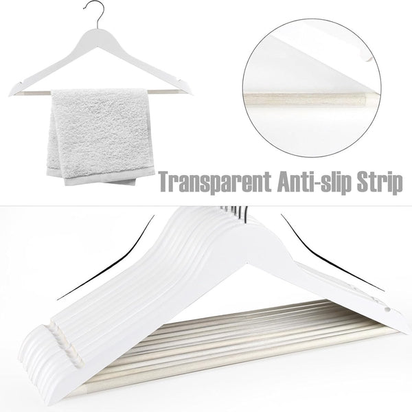 20 stuks houten kleerhangers sterke houten kleerhangers met 360° haak transparante antislipstrip en schouderinkepingen voor bretels, jassen, jassen, pakken (wit)