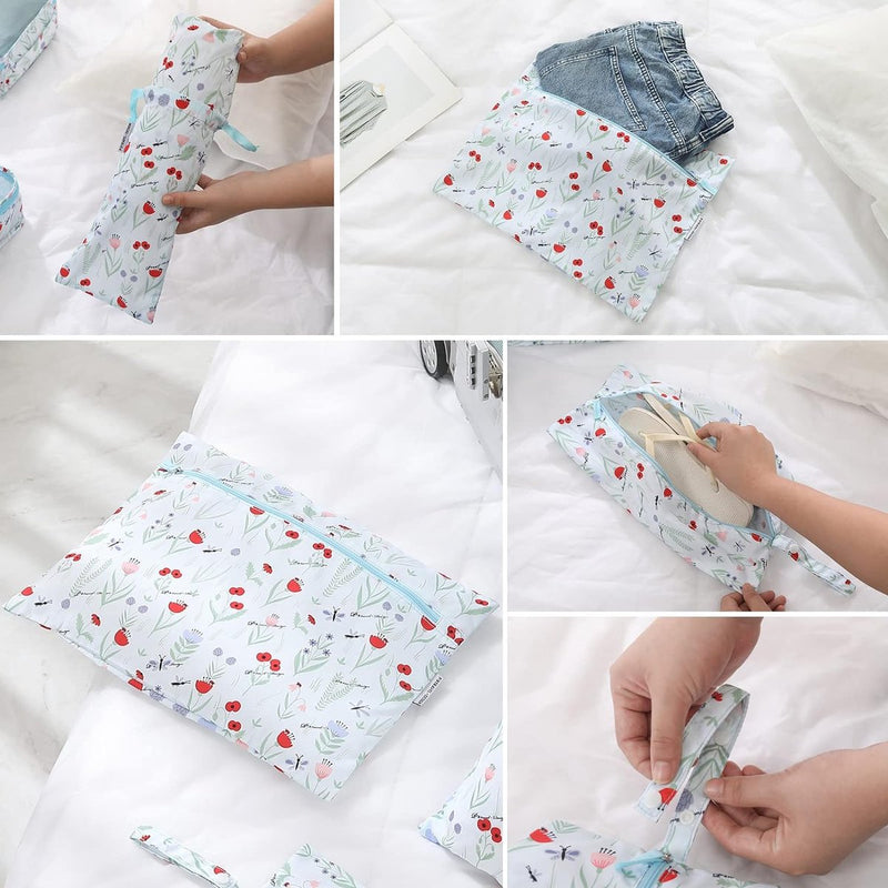 Kledingtassenset, 6 stuks kofferorganizer, reiskubussen, pakzakken voor vakantie en reizen - bloemen