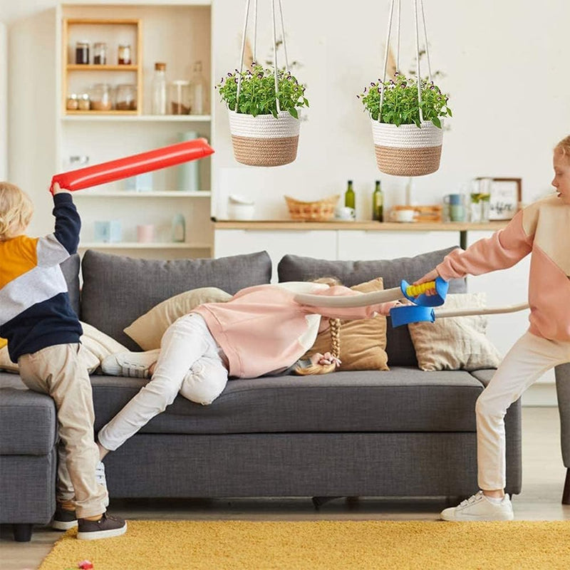 Hangende bloempotten, 20 cm, zeegras, plantenpot, hangende plantenmand, natuurlijk katoen, handgeweven bloemenhanger, plantenhanger met lang hangend touw voor binnen en buiten (groot)