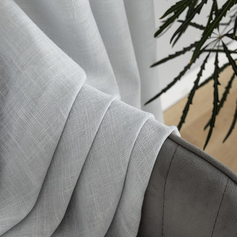 Gordijnen met natuurlijke linnenstructuur, gordijnen met inslagringen, linnen, gordijnen voor raam, woonkamer (lichtgrijs, H x B) 260 x 140 cm, 2 stuks