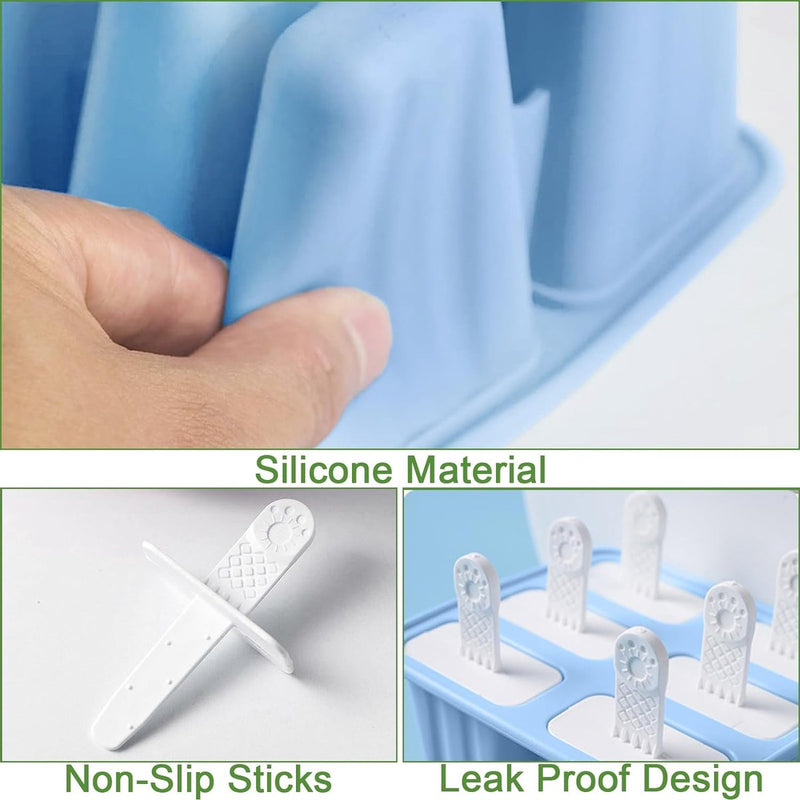 Siliconen ijsvormen, ijslollyvormen set met 6 holtes, ijsvormen, BPA-vrije ijsvormen met handvat, herbruikbare ijsvorm van voedingskwaliteit voor kinderen en volwassenen, doe-het-zelf