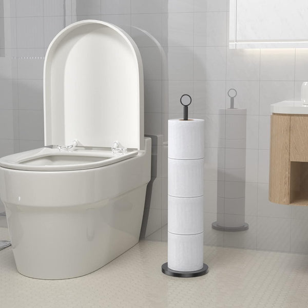 Zwarte toiletrolhouder vrijstaand: roestvrijstalen toiletrolhouder opbergstandaard voor het opbergen van reserverollen - toiletrolhouder voor badkamer