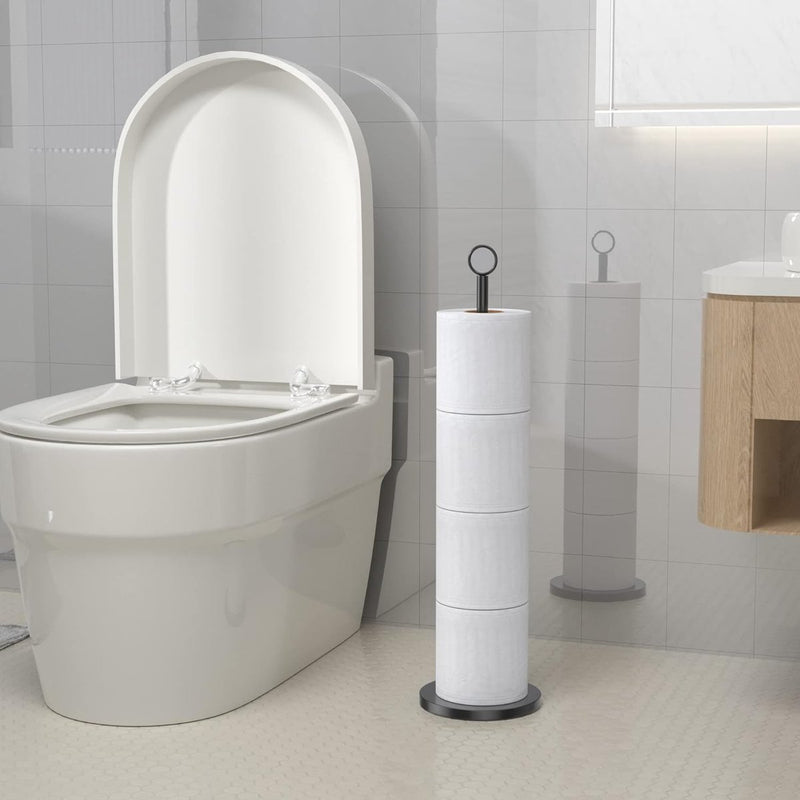 Zwarte toiletrolhouder vrijstaand: roestvrijstalen toiletrolhouder opbergstandaard voor het opbergen van reserverollen - toiletrolhouder voor badkamer